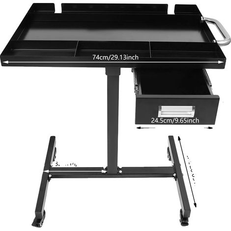 Table de travail mobile, capacité de charge de 220 lbs, plateau en acier inoxydable, noir (1/2)