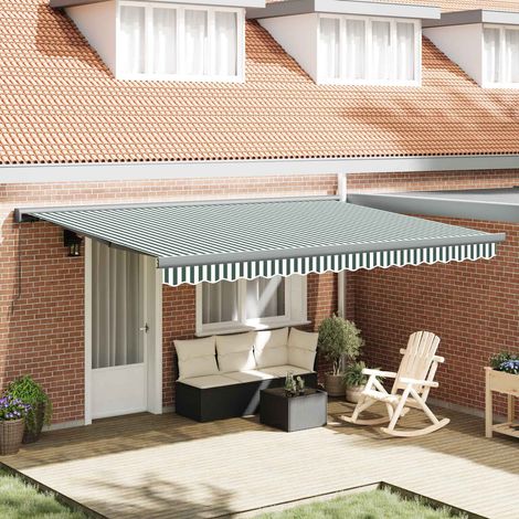 Einziehbare Markise Grün und Weiß 4 x 3 m Leinen und Aluminium (1/5)