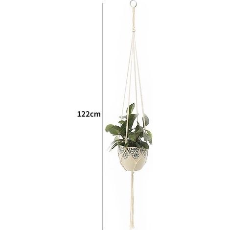 (b-122cm) Panier suspendu en macramé fait main pour plantes, pots de fleurs, décoration de balcon, corde de levage nouée, style bohème, décoration pour la maison et le jardin (1/4)