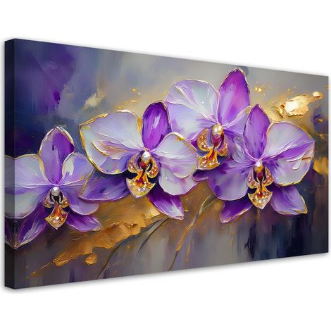 Tableau déco Orchidées peintes Fleurs violettes 80x40 (1/5)