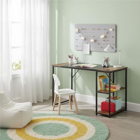Bureau Chambre Enfant/Ado, 120x60cm, Structure Métal Bois, Grands Espaces Rangement, Etagères Latérales Pratiques-2 Niveaux Réglage en Hauteur, pour Devoirs et Création (1/5)