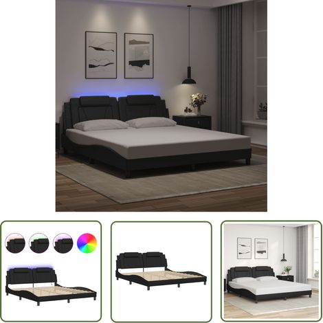 The Living Store Cadre de lit avec LED sans matelas noir 180x200 cm - Lit Plateforme - Lit Design - Lit Moderne - Cadre Lit - Lit Avec Éclairage Led (1/5)