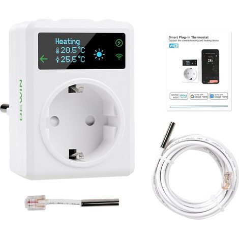 Prise de Thermostat, régulateur de température de Thermostat de Prise Intelligente WiFi for Le Chauffage et Le Refroidissement Compatible avec Tuya Smart Life (1/5)