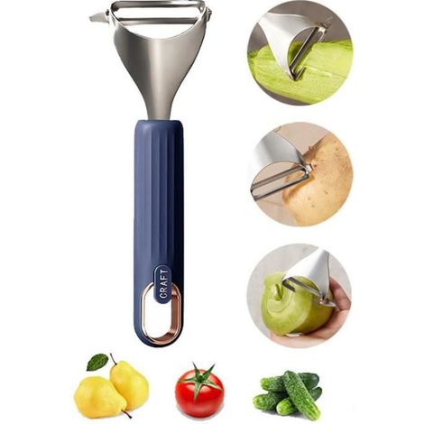 Éplucheur de légumes - Multifonctionnel - Inox - Design ergonomique - Couleur bleu - 186.8cm (1/4)