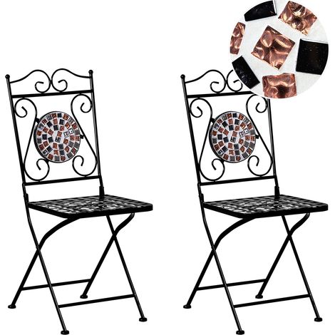 Conjunto de 2 sillas de balcón jardín de metal negro estilo vintage mosaico plegable negro Carpino