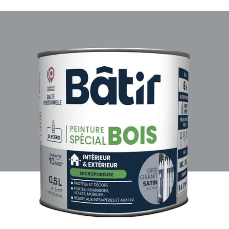 Peinture Spécial Bois BÂTIR Gris granit 0,5 L (1/2)