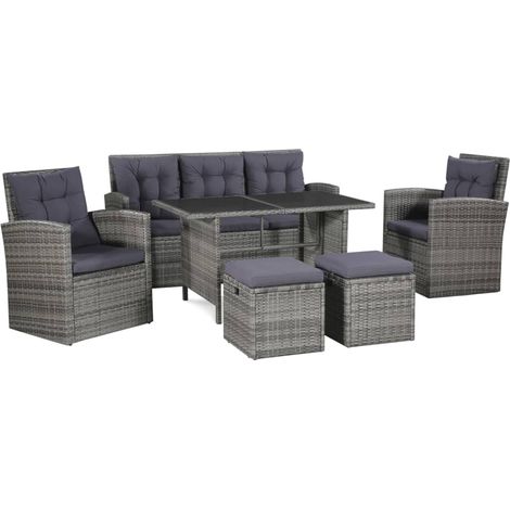 Set Divani da Giardino 6 pz con Cuscini in Polyrattan Grigio vidaXL (1/5)