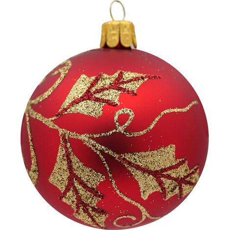 Set (Ø 7 cm) en Verre soufflé et décoré à la Main pour Sapin de Noël, décorations, Rouge, Or, 3 Boules Ø 7 cm, 3 unités (1/4)