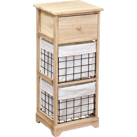 Chiffonnier bois 1 tiroir 2 paniers naturel (1/2)
