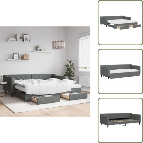 Tagesbett Ausziehbar mit Schubladen Dunkelgrau 90x200 cm Stoff - Sofa Bett - Schlafcouch - Gästebett - Tagesbett - Wohnzimmer Möbel (1/5)