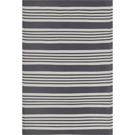 Moderno Tappeto per Esterni a Strisce Nere e Grigio Chiaro 120 x 180 cm Delhi (1/5)