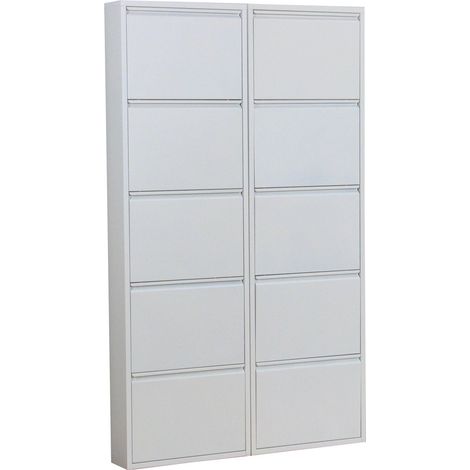 Ebuy24 – Armoire à chaussures 10 portes en métal blanc – Design élégant – Livrée montée – Rangement optimisé pour entrée ou chambre