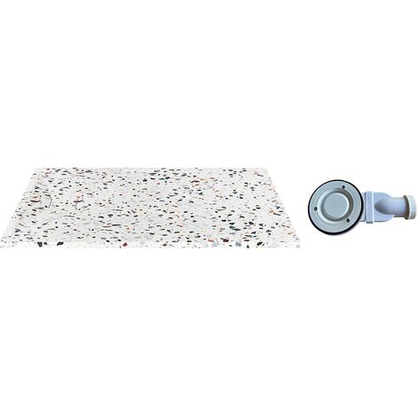 Piatto per doccia ultra sottile da appoggio o da incasso rifilabile 120 x 90 cm in Resina SMC con sifone Effetto terrazzo bianco - MIRNOSA