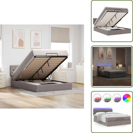 vidaXL Lit ottoman avec matelas et LED taupe 140x200 cm tissu (1/5)
