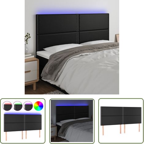 Tête de lit à LED Résistante et économique, Panneau de lit, Noir 200x5x118/128 cm Similicuir OIB9182E (1/5)
