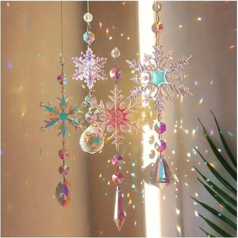 Ensemble de 4 décorations flocon de neige en cristal, élégantes pour l'hiver, pour Noël, les vacances, la pendaison de crémaillère, les anniversaires