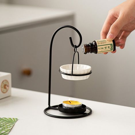 Brûleur À Suspension - Brûleur Pour Huile Essentielle Cire D'Encens Et Bougie - Design Moderne Noir - Usage Intérieur - 1 Pièce (1/4)