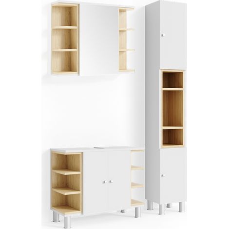 Set mobili bagno Aquis, Bianco, 3 parti, con colonna, Vicco