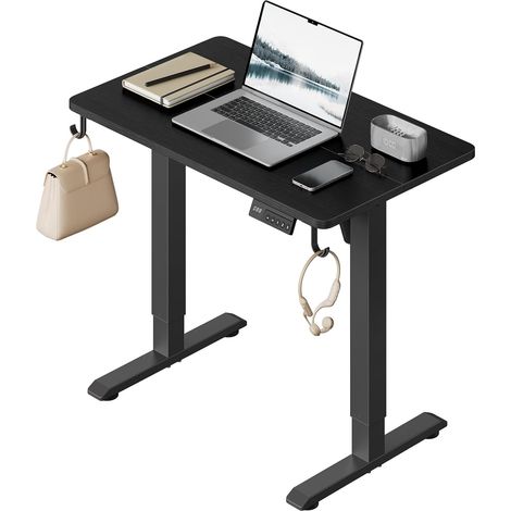 WOLTU Escritorio eléctrico regulable en altura 80x48x72-118 cm, negro, con 3 memorias de altura y 2 ganchos