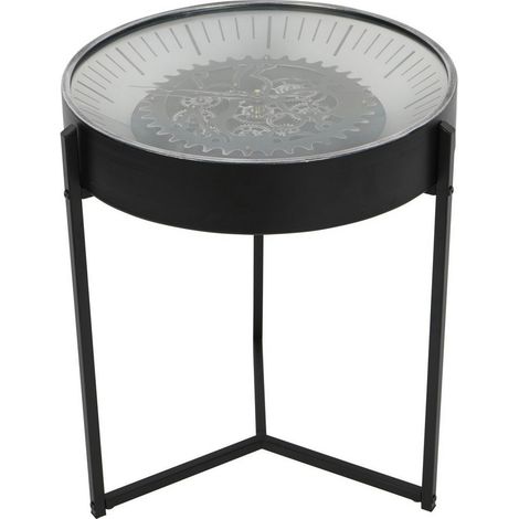 Palladium Side Table Clock With Moving Cogs - Metal/Glass/MDF/Plastic - L49 x W49 x H57 cm - Black/Nickel/Silver