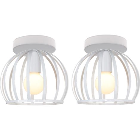 (2X) Lampe De Plafond Rétro Luminaire Plafonnier Cage En Métal Plafonnier Design Rond E27 Pour Chambre Café Restaurant 20CM, Blanc