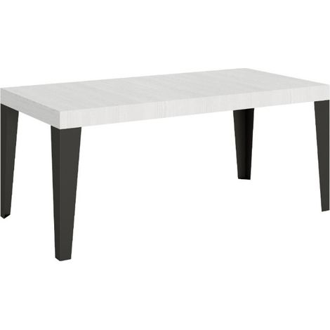 Table rectangulaire extensible 6 à 20 places L 160 à 420cm blanc et pieds métal anthracite Flavio (1/5)