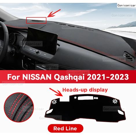 Tapis de protection de tableau de bord (simili cuir - HUD Red Line) compatible avec NISSAN QASHQAI J12 2021-2023. Accessoires auto : pare-soleil, protection anti-UV, tapis de tableau de bord. (1/5)