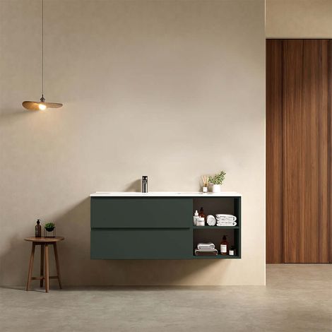 Mobile bagno sospeso 120 cm Verde Comodoro Lavabo a Sinistra in Ceramica Senza Specchio - Fiji Paint Plus (1/4)