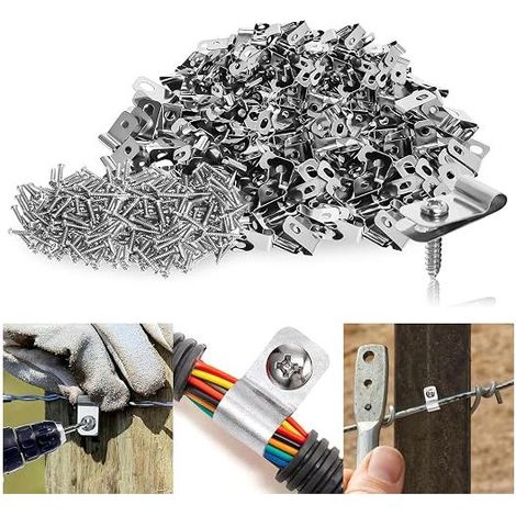 Steel Fixing Clips for Agricultural Fences, Stainless Steel Agricultural Fence Clips with Screws for Welded Wire on Wood, Metal or Vinyl Fences (1/5)