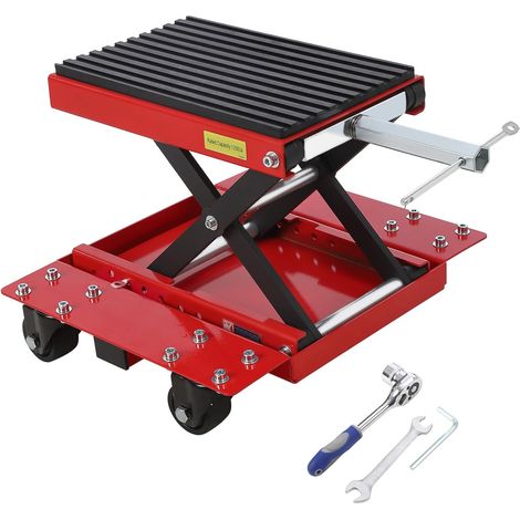 Vérin de Levage ciseau hydraulique de Moto Robuste 544 kg avec roulettes Plateau Large Tampon Caoutchouc épais Support Mobile Robuste Goujon de sécurité
