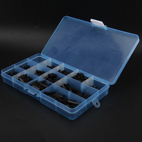 Boîte de 310 pièces de vis, écrous et rondelles en nylon M3, assortiment mâle-femelle-femelle-entretoise (noir) (1/5)