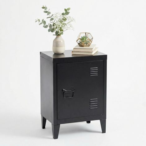 FurnitureR Office Storage Cabinet, Small Filing Cabinet, Metal Cupboard with Flush Doors, 2 Compartments, Black
