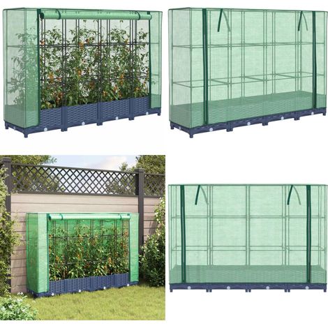 vidaXL Hochbeet mit Gewächshaus-Aufsatz Rattan-Optik 160x40x123 cm (1/5)