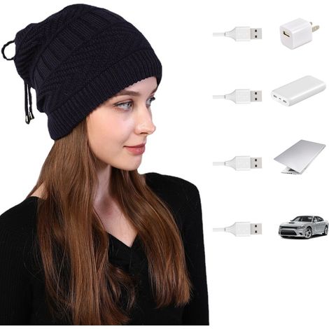 Bonnet chauffant électrique USB, bonnet chaud d'extérieur en maille, écharpe chauffante (1/5)