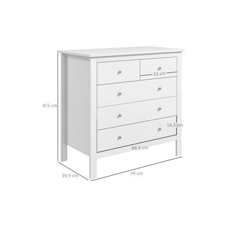 Aparador 79x39,5x80,5 cm de MDF blanco con 5 cajones silenciosos - MEUBLIV (1/5)