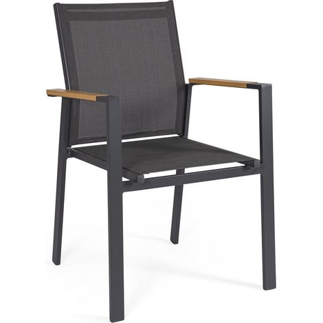 Ensemble de 4 chaises de jardin en aluminium thermolaqué – Assise et dossier en textilène 2x1 – Accoudoirs effet bois – Empilables – Yes Everyday (1/5)
