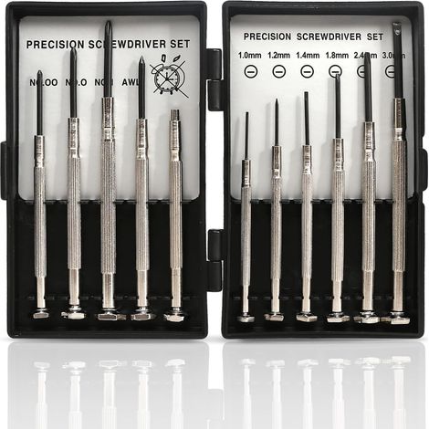Ensemble de 11 mini tournevis de précision, kit de tournevis de précision, tournevis d'horloger, tournevis plat/étoile, petits tournevis pour montres, lunettes, réparation d'ordinateurs. (1/5)