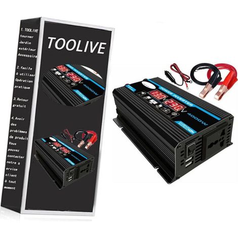 Convertisseur 12v 220v,Convertisseur Pur Sinus 4000W 12V 220V / 110V AC de voiture de voiture Convertisseur Convertisseur de chargeur Adaptateur d'inverseur Dual USB Transformateur modifié (1/5)