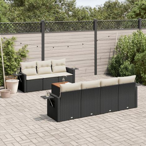 8-tlg. Garten-Sofagarnitur mit Kissen Schwarz Poly Rattan (1/5)