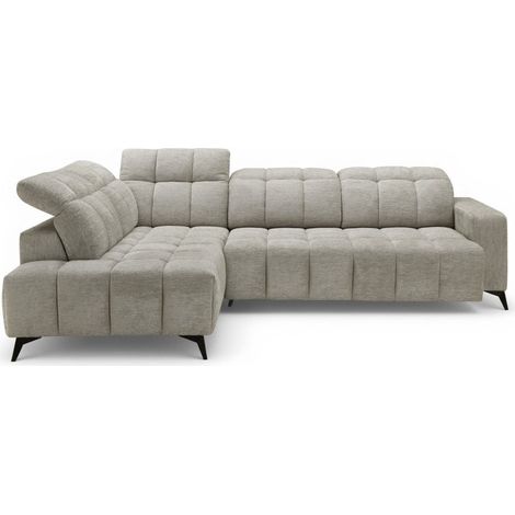 Canapé d'angle relax électrique en velours chiné beige ALVAR - Angle gauche (1/5)