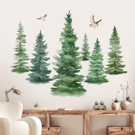 CSPARKV Stickers Muraux Grand Arbre Vert Autocollant Mural Arbre Forêt Oiseaux Décoration Murale Chambre Enfants Salon Bureau(H:95cm) (1/3)