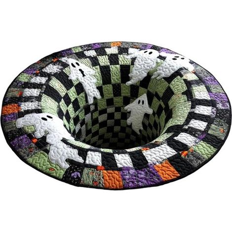 Tapis rond matelassé 3D Halloween - Motif bonbons de maïs - Illusion - Décoration cosy idéale pour le salon - Diamètre 60 cm - Halloween 1 (1/5)