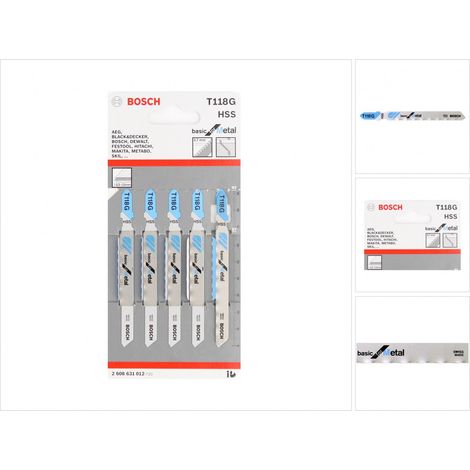 Bosch – Lame de scie sauteuse 2608631012 HSS T118G – Lot de 5 lames pour métal – Longueur de coupe 67mm – Découpe précise tôles fines
