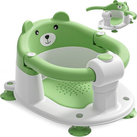 Siège de Bain Bébé - 1 Unité - TPR Souple - 4 Ventouses Antidérapantes - Douche et Baignoire - Vert (1/5)