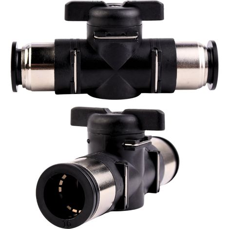 Lot de 2 valves de régulation du débit d'air avec robinet pneumatique droit de 16 mm avec robinet d'arrêt pour raccord rapide de conduites d'air