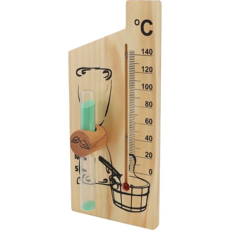 Sablier de sauna 15 minutes, bois doré, indicateur de température de 0 à 140 degrés Celsius, accessoire mural pour sauna (1/5)
