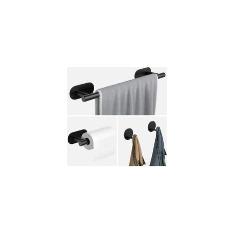 Porte serviettes sans perçage Quatre crochets, noir mat pour salle de bain
