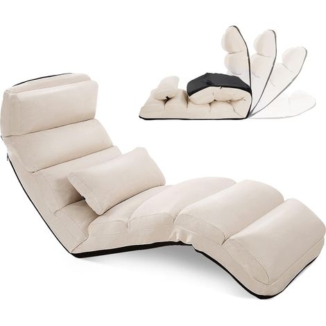 COSTWAY Bodensessel Klappbar 5-Fach einstellbar Polsterstuhl Klappliege Beige (1/5)
