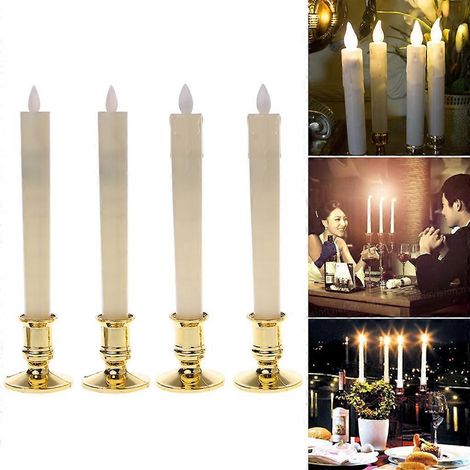 Lot de 2 bougies LED électriques sans flamme à effet scintillant avec base dorée amovible - 1 (1/4)
