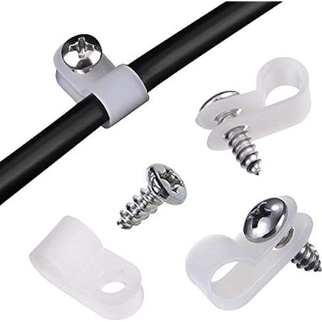 Aroidful 100 Stück R Typ Kabelklemmen, 6,4mm Nylon Kabelhalter, Kunststoff Draht Clips mit Schrauben, schraubbare Cable Clip für Draht, Kabel, Leitungen und Kabelkanal Kit (0,25 Zoll) (1/5)